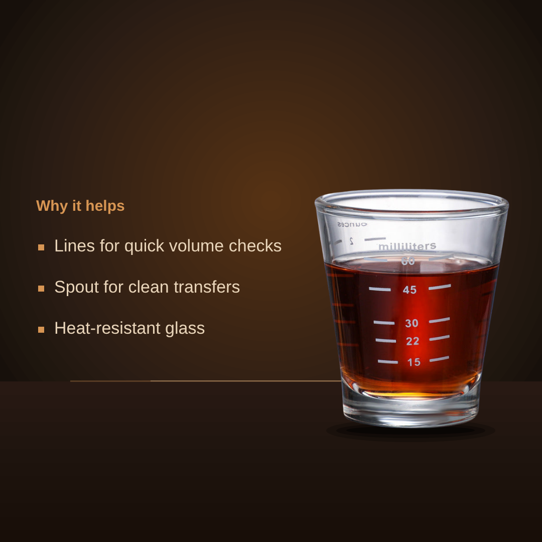 Espresso shot glass - measurement lines for quick volume checks, pouring spout, heat-resistant glass