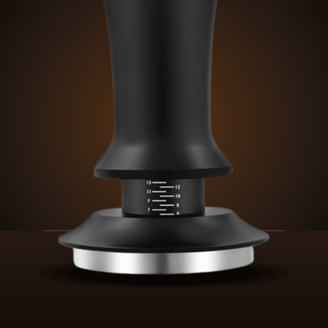 Close-up of the kit's adjustable depth tamper: depth collar and base