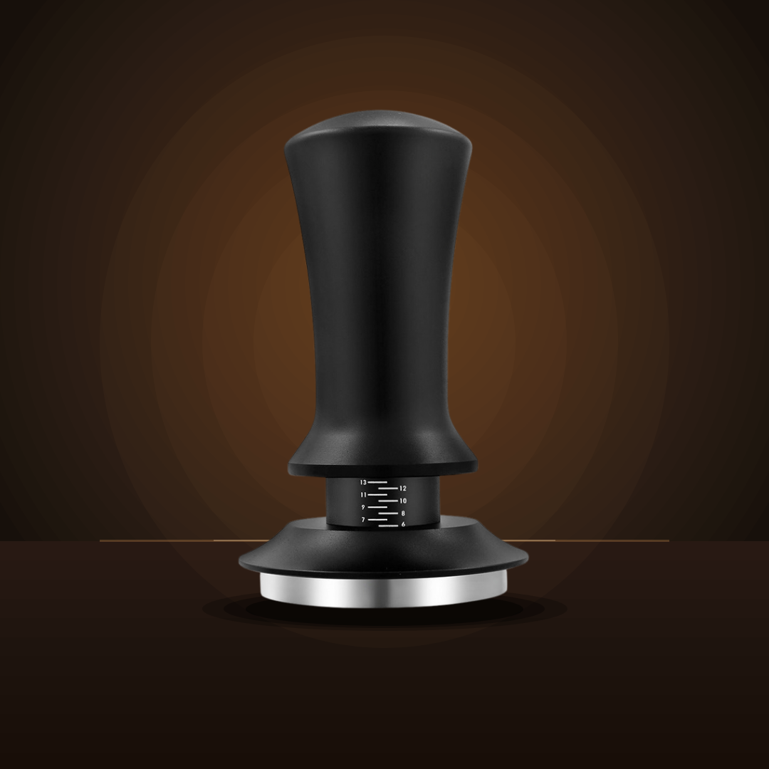 Adjustable depth espresso tamper in black
